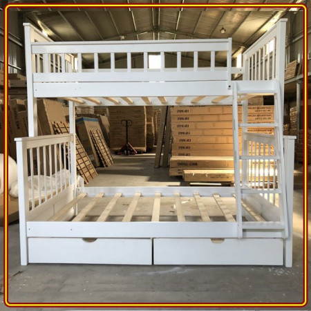 B1412 - White : Giường 2 Tầng , 2 Hộc Tủ - Trên 1m2 / Dưới 1m4